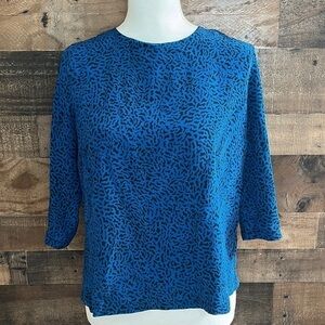 Rachel Mara 100% Silk Blue Print Top 3/4 Sleeve